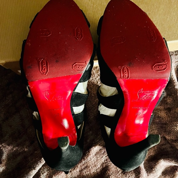 Christian Louboutin Black Suede BALOTA 120 mm Stilleto Booties sz 37/7 - Picture 9 of 9